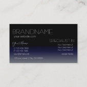 Stijlvolle zwarte en blauwe spiegellettertype gewo visitekaartje (Achterkant)