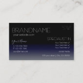 Stijlvolle zwarte en blauwe spiegellettertype met  visitekaartje (Achterkant)