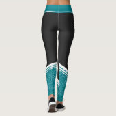Stijlvolle zwarte en blauwgroen blauwe witte flora leggings (Achterkant)