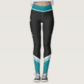 Stijlvolle zwarte en blauwgroen blauwe witte flora leggings (Voorkant)