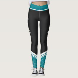 Stijlvolle zwarte en blauwgroen blauwe witte flora leggings