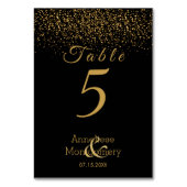 Stijlvolle zwarte en goudConfetti - Tabelnummer Kaart (Achterkant)