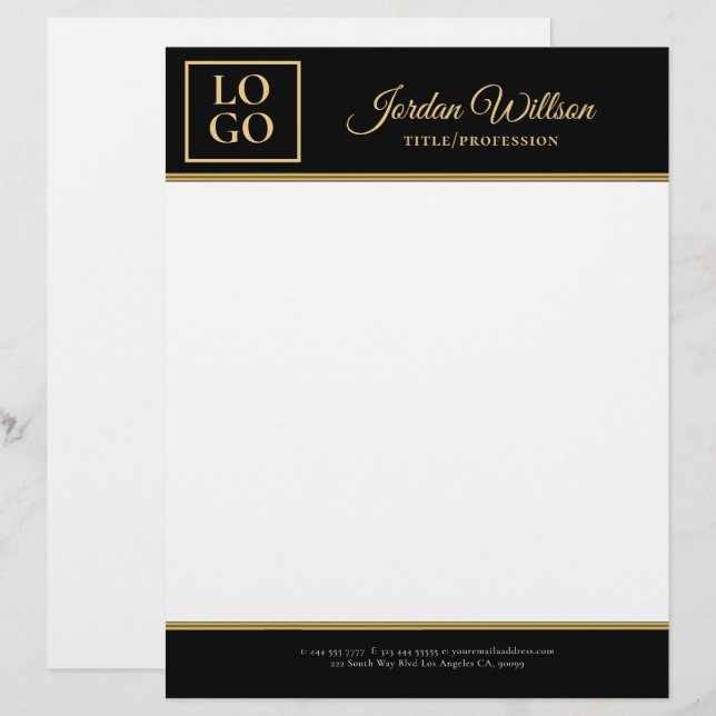 Stijlvolle zwarte en gouden achtergrond briefhoofd (Voorkant / Achterkant)