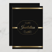 Stijlvolle zwarte en gouden feesttemplate kaart (Voorkant / Achterkant)