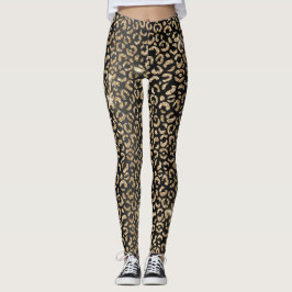 Stijlvolle zwarte en gouden glitters wilde luipaar leggings