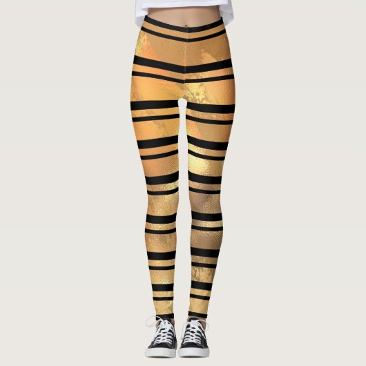 Stijlvolle zwarte en gouden glitterstripes leggings (Voorkant)