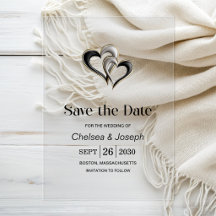 Stijlvolle zwarte en gouden harten save-the-date