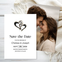 Stijlvolle zwarte en gouden harten save-the-date