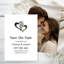 Stijlvolle zwarte en gouden harten save-the-date save the date