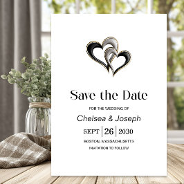 Stijlvolle zwarte en gouden harten save-the-date save the date