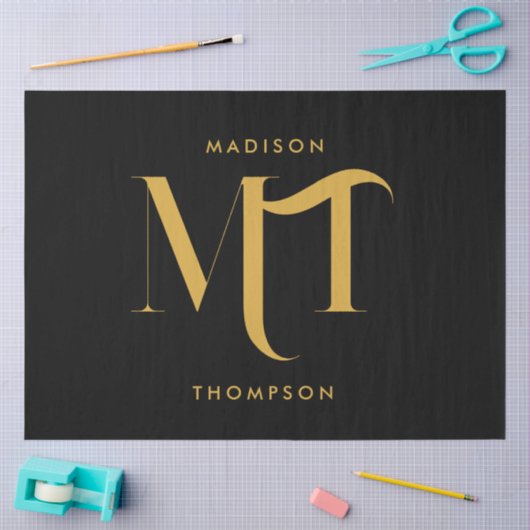 Stijlvolle zwarte en gouden initiaalmonogram lette tissuepapier (Craft)