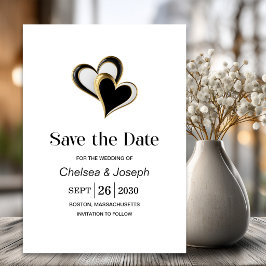 Stijlvolle zwarte en gouden liefdeshartjes save-th save the date