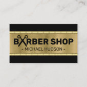 Stijlvolle zwarte en gouden Masculine Barber Shop Visitekaartje (Voorkant)