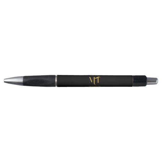 Stijlvolle zwarte en gouden monogram initiaal lett pen (Voorkant)
