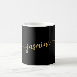 Stijlvolle Zwarte En Gouden Monogram Naam Handteke Koffiemok