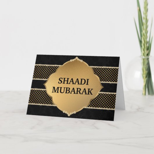 Stijlvolle Zwarte en Gouden Shaadi Mubarak Kaart (Voorkant)
