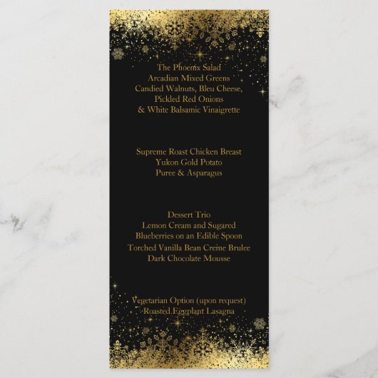 Stijlvolle zwarte en gouden sneeuwvlokken - Menu (Voorkant)