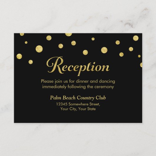 Stijlvolle zwarte en gouden stippen bruiloftsrecep informatiekaartje (Voorkant)