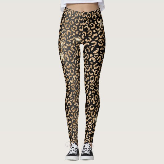 Stijlvolle zwarte en goudgroene luipaarden leggings (Voorkant)