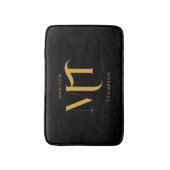 Stijlvolle zwarte en goudmonogram Initialen Badmat (Voorkant Verticaal)