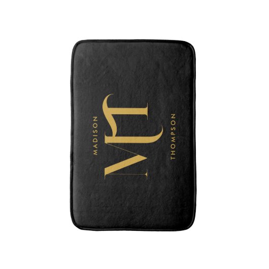 Stijlvolle zwarte en goudmonogram Initialen Badmat (Voorkant Verticaal)