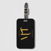 Stijlvolle zwarte en goudmonogram Initialen Bagagelabel (Voorkant (verticaal))