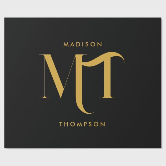Stijlvolle zwarte en goudmonogram Initialen Cadeaupapier (Vlak)