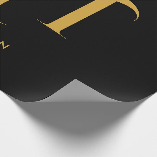 Stijlvolle zwarte en goudmonogram Initialen Cadeaupapier (Hoek)