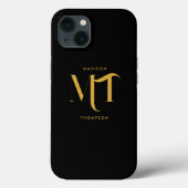 Stijlvolle zwarte en goudmonogram Initialen Case-Mate iPhone Case (Achterkant)
