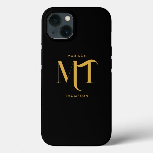 Stijlvolle zwarte en goudmonogram Initialen Case-Mate iPhone Case (Achterkant)