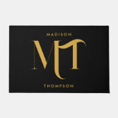 Stijlvolle zwarte en goudmonogram Initialen Deurmat (Voorkant)