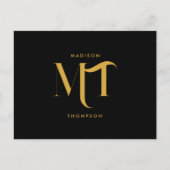 Stijlvolle zwarte en goudmonogram Initialen Feestdagenkaart (Voorkant)