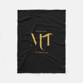 Stijlvolle zwarte en goudmonogram Initialen Fleece Deken