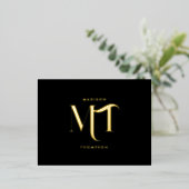 Stijlvolle zwarte en goudmonogram Initialen Folie Feestdagen Briefkaart (Staand Voorkant)