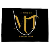 Stijlvolle zwarte en goudmonogram Initialen Groot Cadeauzakje (Achterkant)