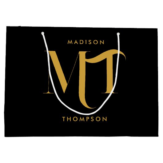 Stijlvolle zwarte en goudmonogram Initialen Groot Cadeauzakje (Achterkant)