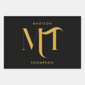 Stijlvolle zwarte en goudmonogram Initialen Inpakpapier Vel (Voorkant)