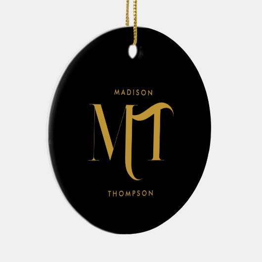 Stijlvolle zwarte en goudmonogram Initialen Keramisch Ornament (Rechts)
