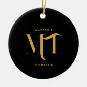 Stijlvolle zwarte en goudmonogram Initialen Keramisch Ornament (Voorkant)
