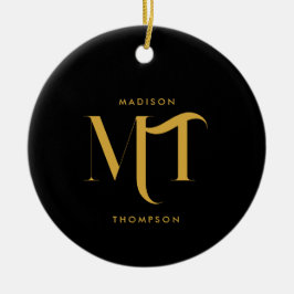 Stijlvolle zwarte en goudmonogram Initialen Keramisch Ornament