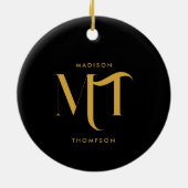 Stijlvolle zwarte en goudmonogram Initialen Keramisch Ornament (Achterkant)