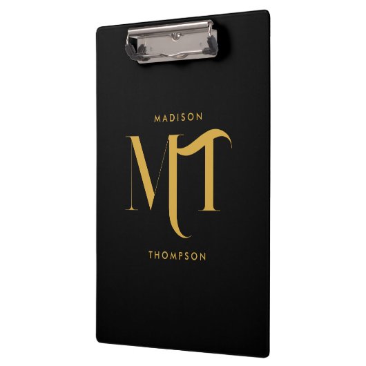 Stijlvolle zwarte en goudmonogram Initialen Klembord (Links)