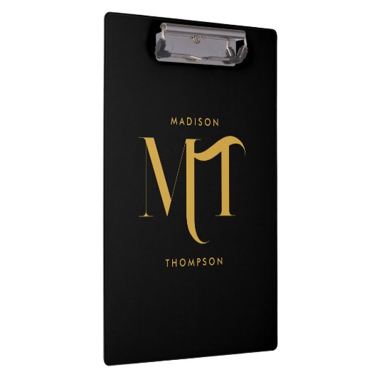 Stijlvolle zwarte en goudmonogram Initialen Klembord (Rechts)