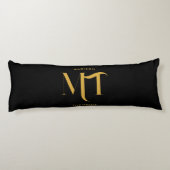Stijlvolle zwarte en goudmonogram Initialen Lichaamskussen (Achterkant)