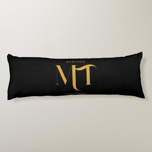 Stijlvolle zwarte en goudmonogram Initialen Lichaamskussen (Achterkant)