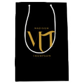Stijlvolle zwarte en goudmonogram Initialen Medium Cadeauzakje (Voorkant)