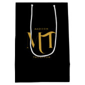 Stijlvolle zwarte en goudmonogram Initialen Medium Cadeauzakje (Achterkant)