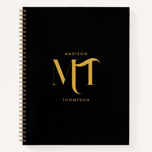 Stijlvolle zwarte en goudmonogram Initialen Notitieboek (Voorkant)