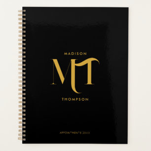 Stijlvolle zwarte en goudmonogram Initialen Planner