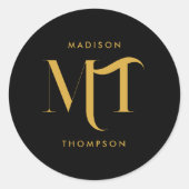 Stijlvolle zwarte en goudmonogram Initialen Ronde Sticker (Voorkant)